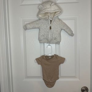 Baby Carter's Hooded Sherpa-Lined Jacket & organic brand bodysuit NewBorn